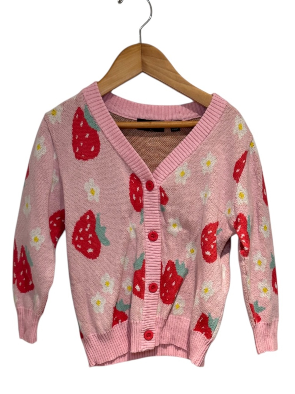 ROCK YOUR KID pink & red strawberry print knit cardigan - size 2 (generous)